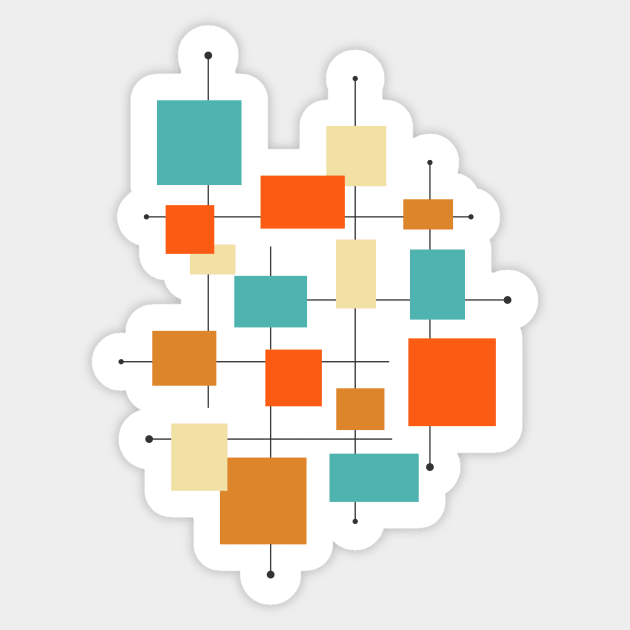 Turquoise Orange Squares Mid Century Modern Sticker by OrchardBerry